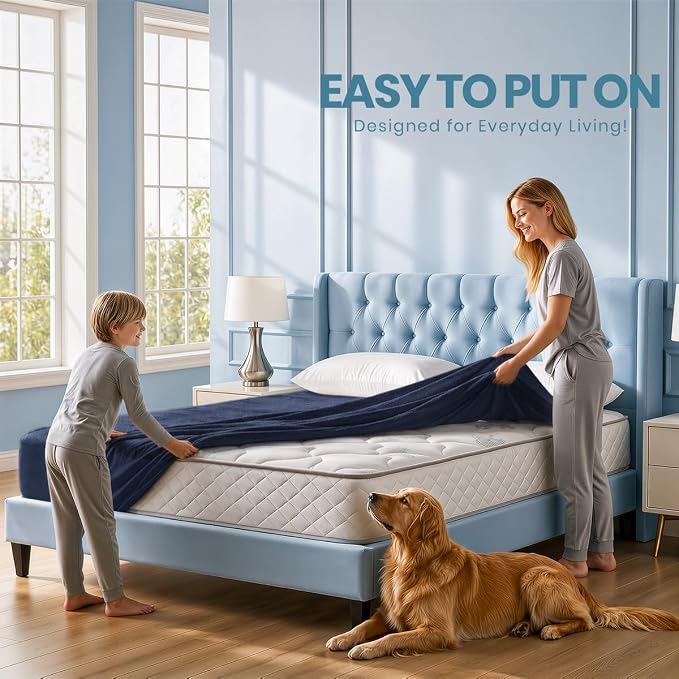 Waterproof King Size Mattress Protector fits Upto 17" deep Mattresses | Utopia Bedding 200 GSM Soft & Breathable Mattress Cover, Dirt-Proof, Noiseless, Machine Washable Fitted Sheet Style, Navy