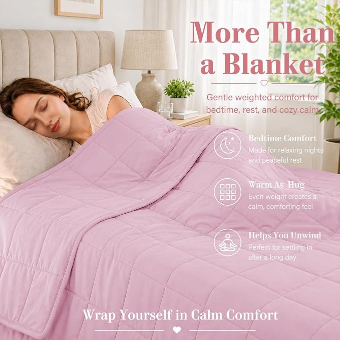 L'AGRATY Weighted Blanket for Adults 20lbs（Queen Size, 60"x80", Pink） Cooling Heavy Blanket Microfiber Breathable Big Weighted Throw Blanket for Summer Fall Winter