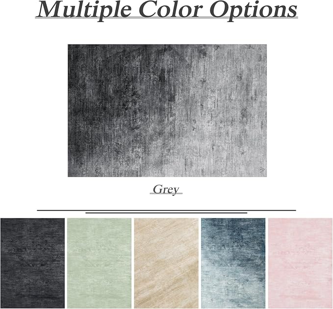 10x14 Washable Area Rug, Gray Solid Area Rugs for Living Room & Bedroom | Stain-resistant & Non-slip backing,Low Pile Washable Large Carpet, Solid Vintage Style For High Traffic Areas(10x14,Gray)