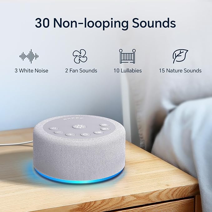 Sound Machine Night Light White Noise Brown Noise Machine 30 Non Looping Sounds 12 Lights 5 Timers 36 Adjustable Volume Memory Function Sleep Sounds Machine for Baby Kids Adult & Home Office Travel