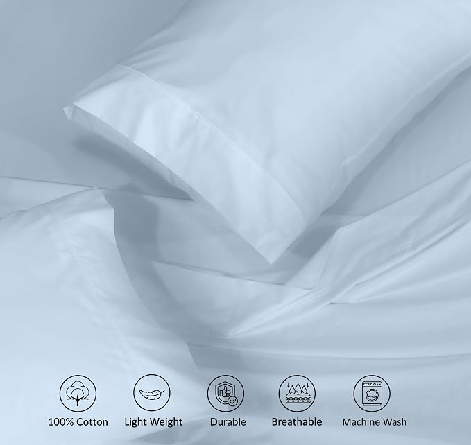 RUVANTI 100% Cotton Percale Sheets California King Size, Baby Blue | Crisp Cooling for Hot Sleepers, Deep Pocket 14", Soft Breathable & Durable, Hotel-Style 4 Piece Set