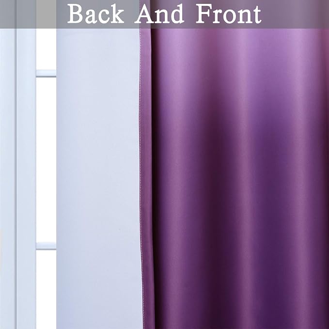 SimpleHome Ombre Gradient Purple White to Gray Curtains for Bedroom,52Wx84L | Room Darkening Curtains,Light Blocking Thermal Insulated Grommet Window Curtains for Living Room,2 Panels,84 Inches Length