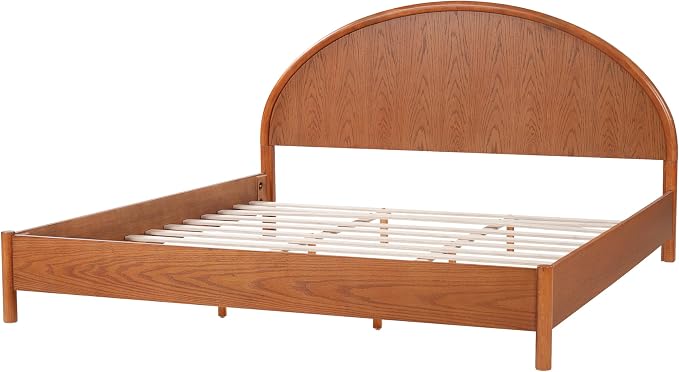 Christopher Knight Home Elsinore King Size Bed Frame with Arched Headboard, Modern Wooden Platform Bed, Wood Bed Support and Slats, No Box Spring Needed, King Size Beds for Adult, Light Brown