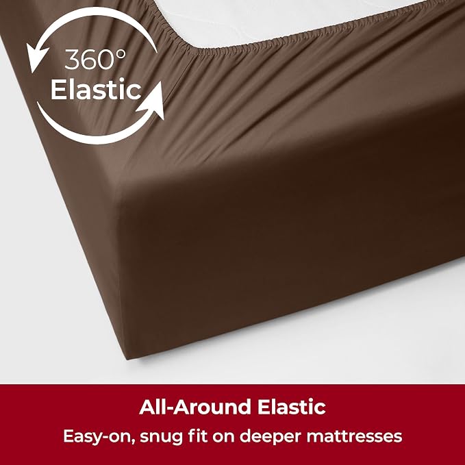 Mellanni Iconic 4-Piece, Ultra Soft Sheet Set (Queen, Brown) | 10M+ Sleepers. Lab-tested: Sleeps Cool, Stays Bright, Strong, Smooth. Good Housekeeping Best Bedding, 7 yrs running.