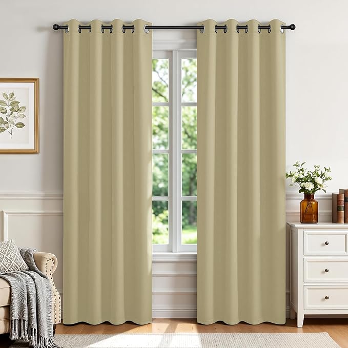 Joydeco Blackout Curtains for Bedroom 108 inch Long 2 Panels, Thermal Insulated Room Darkening Curtains with Grommets, Soft Window Drapes for Living Room (W52 x L108 Inch, Beige)