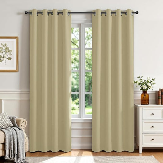 Joydeco Blackout Curtains for Bedroom 108 inch Long 2 Panels, Thermal Insulated Room Darkening Curtains with Grommets, Soft Window Drapes for Living Room (W52 x L108 Inch, Beige)