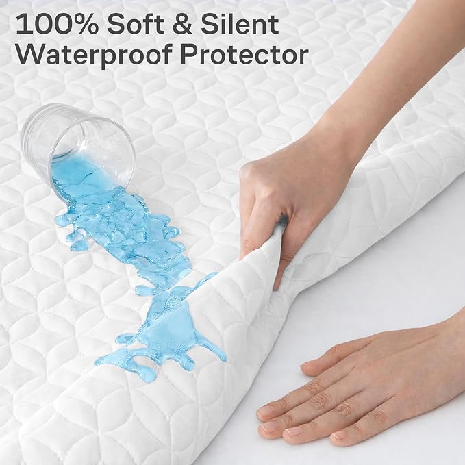 100% Waterproof Noiseless & Cooling Mattress Protector - Queen Size - White | Viscose Made from Bamboo, 360 Protection Against Spills, Stains, & Accidents, 20" Deep Pocket, For Parents & Pet Owners