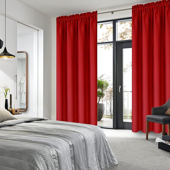 DWCN Blackout Curtains for Bedroom Living Room 38 x 72 Inch Long Red | 2 Panels Set, Room Darkening, Thermal Insulated, Light Blocking, Rod Pocket Drapes, Noise Reducing Window Treatments