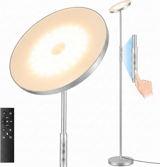 mukuxin Floor Lamp, Upgraded 40W 4000LM Super Bright Torchiere LED Floor Lamps for Living Room, Stepless Dimmable Color Temperature 2700K-6500K with Remote & Touch Control, Standing Light (Silver)