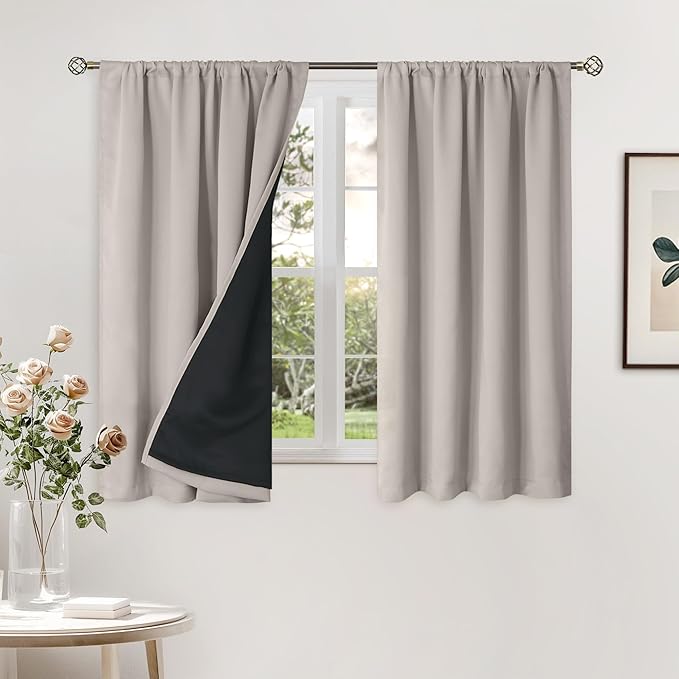 BGment Camel Blackout Curtains for Bedroom 45 Inch Length 2 Panels Set | Thermal Insulated, Full Room Darkening Noise Canceling, Living Room Curtains with Rod Pocket, 52 x 45 Inch