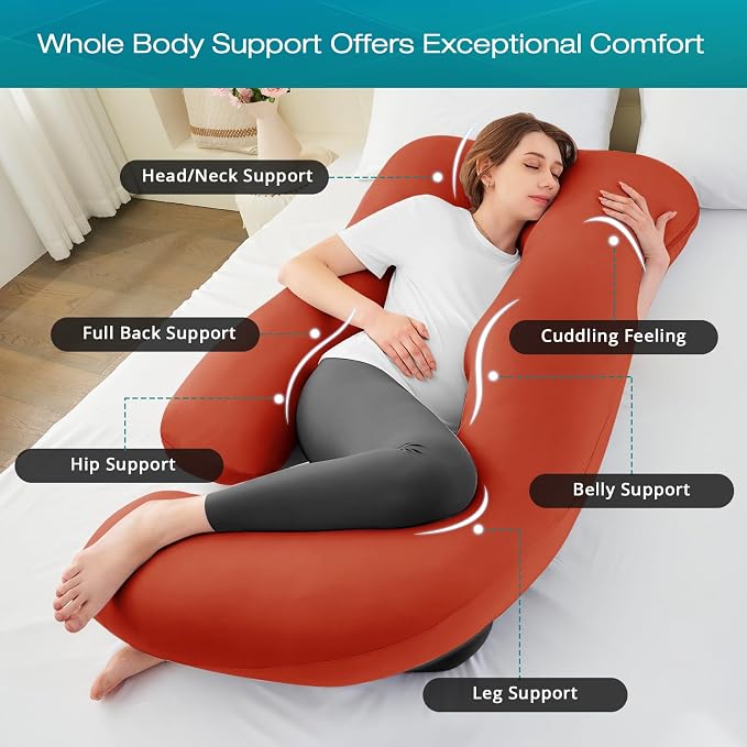 Cooling Pregnancy Pillows for Sleeping, 57'' Full Body Pillow, Orange | Sasttie Maternity Pillow, OEKO-TEX, Down Alternative, Removable Cover, Pregnant Women Must Haves, Maternity Essential