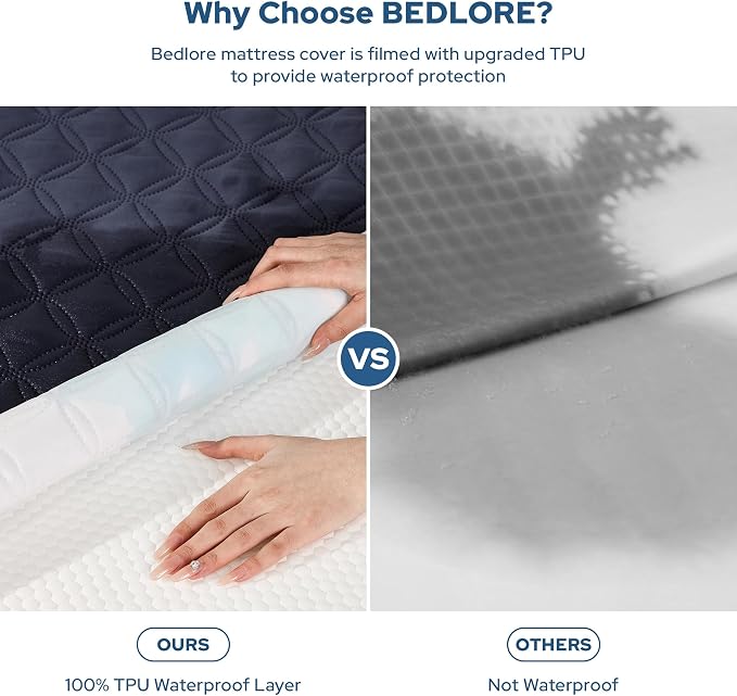 BEDLORE Waterproof King Size Mattress Protector, Deep Pocket Fit, Washable | Soft Noiseless Breathable Bed Mattress Cover Pad, Fits 6-18 Inch Deep Mattresses, Ideal for Home, Bedroom, Hotel, Navy Blue