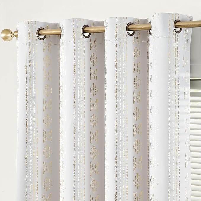 jinchan Boho Blackout Curtains 84 Inches Long for Bedroom Living Room | Gold on Off White Geometric Grommet Curtains Room Darkening Thermal Insulated Window Treatments 2 Panels