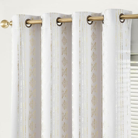 jinchan Boho Blackout Curtains 84 Inches Long for Bedroom Living Room | Gold on Off White Geometric Grommet Curtains Room Darkening Thermal Insulated Window Treatments 2 Panels
