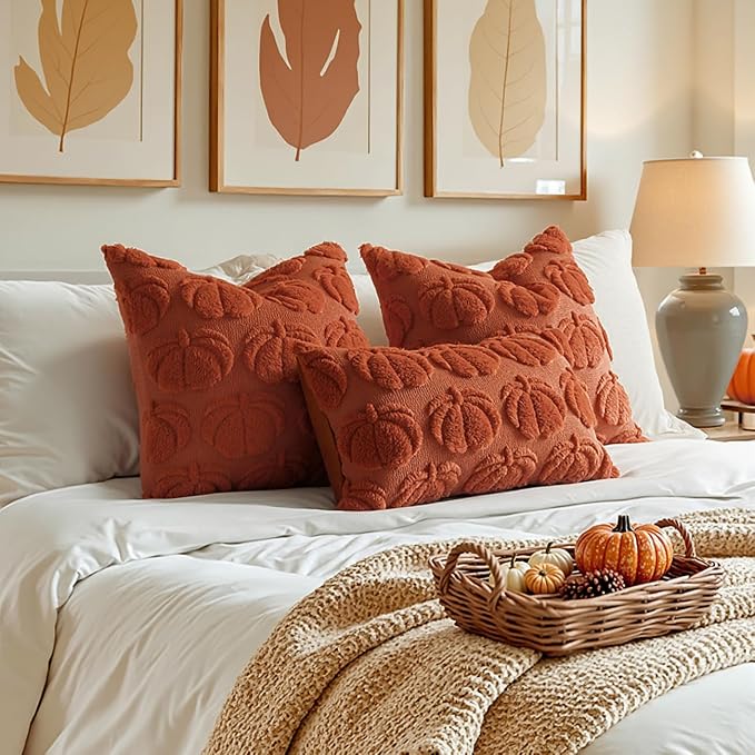 MIULEE Fall Pillow Covers Pumpkin Fall Decor 24x24 Rust | Set of 2 Fall Decorations for Home, Plush Faux Fur Farmhouse Accent Pillowcases, Porch Sofa Couch Cushion Bed Livingroom