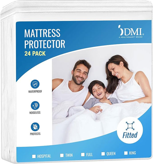DMI Waterproof Queen Mattress Protector, White, Pack of 24