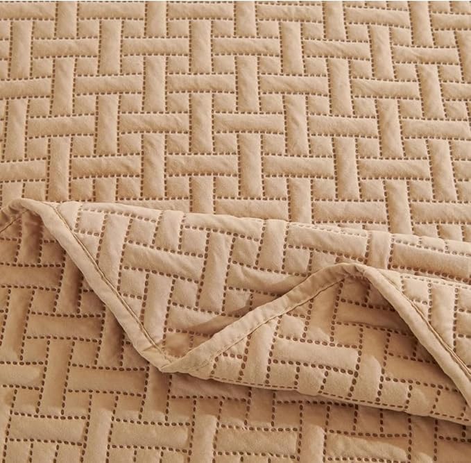 Legacy Decor Bedspread Coverlet 3 Pcs Set Oversized 118" W x 106" L King Size Beige Color