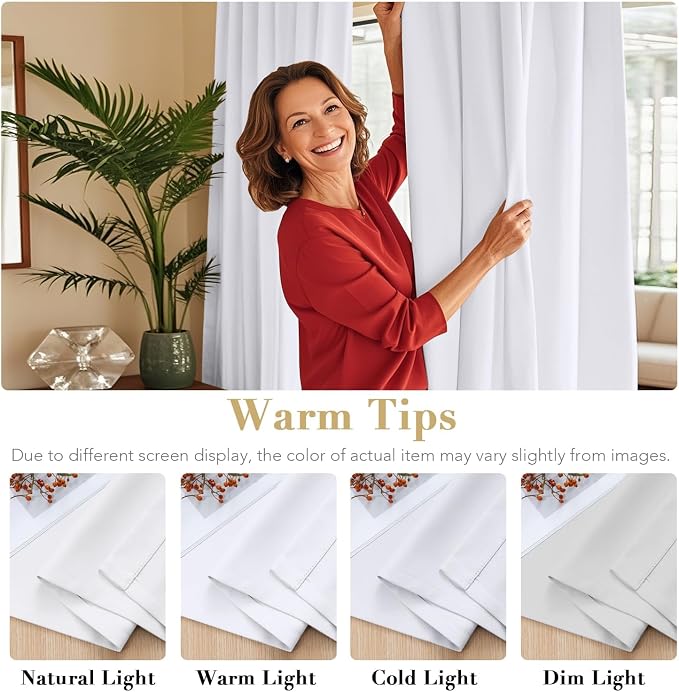 H.VERSAILTEX Back Tab White Curtains 102 Inch Long for Living Room, Rod Pocket Room Darkening Thermal Insulated Light Blocking Drapes, 52 x 102 Inch, 2 Panels