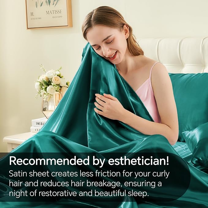BEDELITE Satin Sheets Queen Size Bed Set, Teal, 4 Pieces | Luxury Silky Bed Sheets, 15 Inch Deep Pocket, Similar to Silk, Soft and Cooling, Reduces Friction, Gentle on Hair and Skin