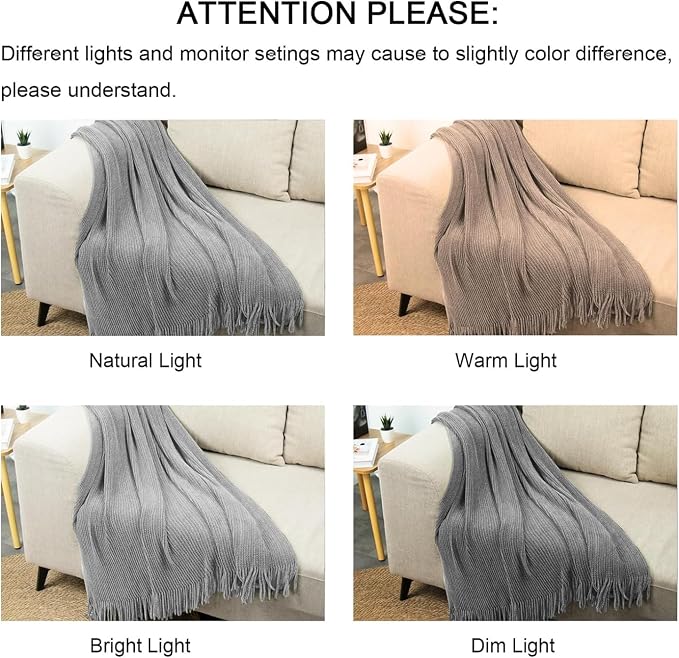 lifein Throw Blanket for Couch, Soft Boho Decor Bed Throw,Cozy Grey Knitted Chenille Small Farmhouse Lightweight Throw (Light Grey,60 * 80")