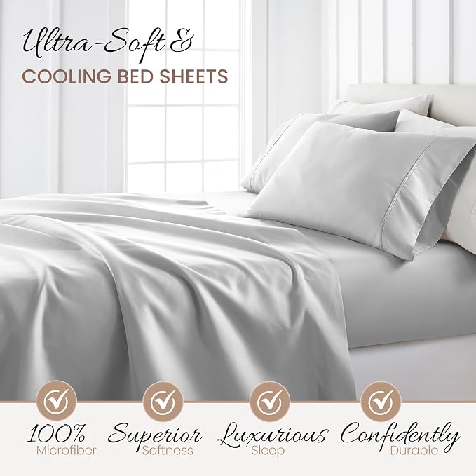 ienjoy Home Hotel Collection Luxury Soft Brushed Bed Sheet Set - Cal King - Light Gray