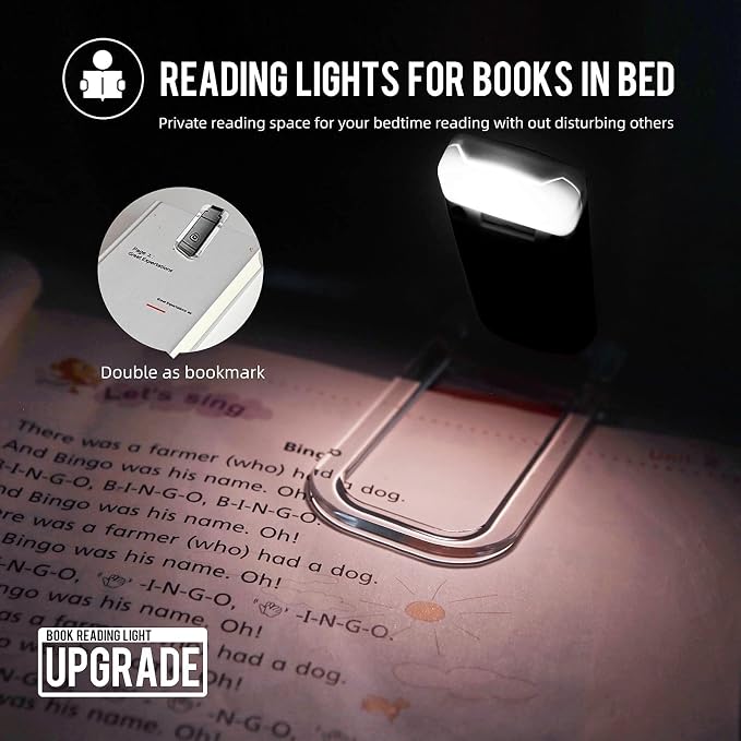 EGWASER Portable USB Rechargeable LED Clip-on Book Light for Eye-Protection, 3 Brightness Adjustable Dimmable Bookmark Light for Reading in Bed (Black)