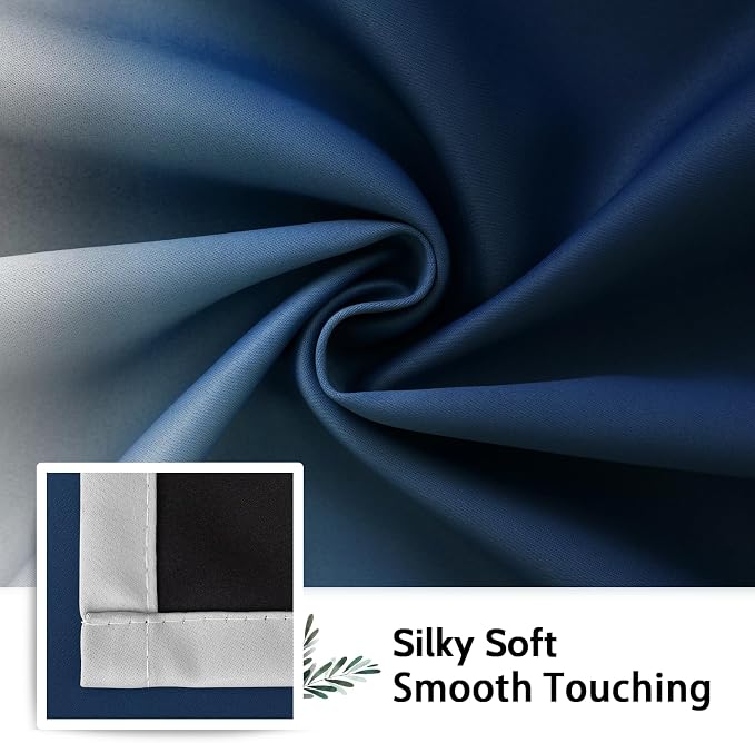 SimpleHome 100% Blackout Ombre Bedroom Curtains Blue and Greyish White,72L | Room Darkening Curtains,Thermal Insulated Grommet Window Drapes and Curtains for Living Room,2 Panels, 52x72 inches Length
