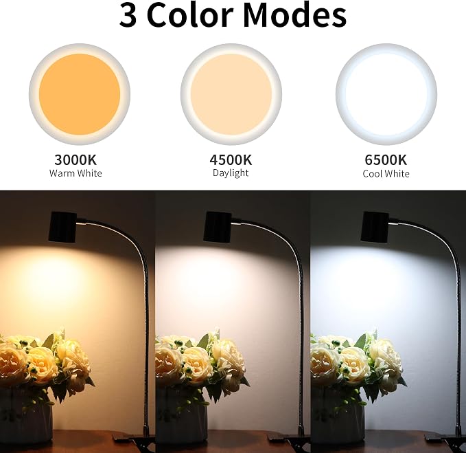 Dott Arts Desk Lamp,USB Clip On Light with 3 Color Modes,LED Reading Lamp | 360° Gooseneck Book Light,Eye-Care Reading Light for Home Office,10 Brightness Headboards Brown