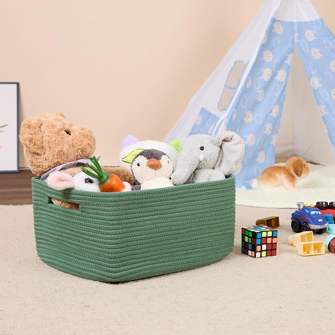 MiniArk Large Storage Baskets for Shelves, 17 x 13 x 7.5” Closet Organizers Bins for Clothes Blanket Towels, Baby Nursery, Toy Baskets Box, Woven Rope Baskets, 3 Packs Green