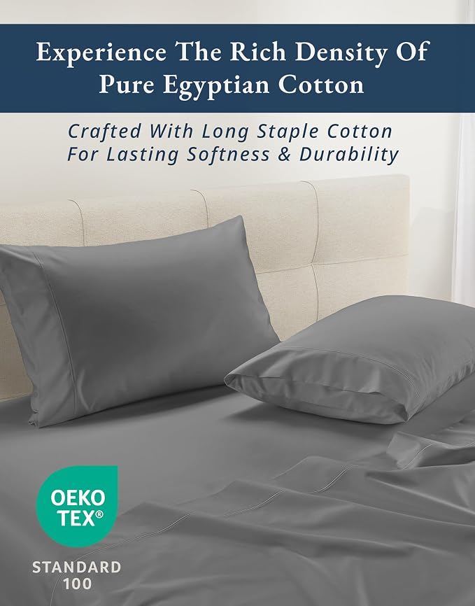 LANE LINEN Black Sheets Queen 100% Egyptian Cotton Sateen - Charcoal Gray | Cooling Bed Sheets Queen - 4-Piece Set, For Guests And Everyday Use, For A Silky Hotel-Style Bed, Luxe Sheen, Plush