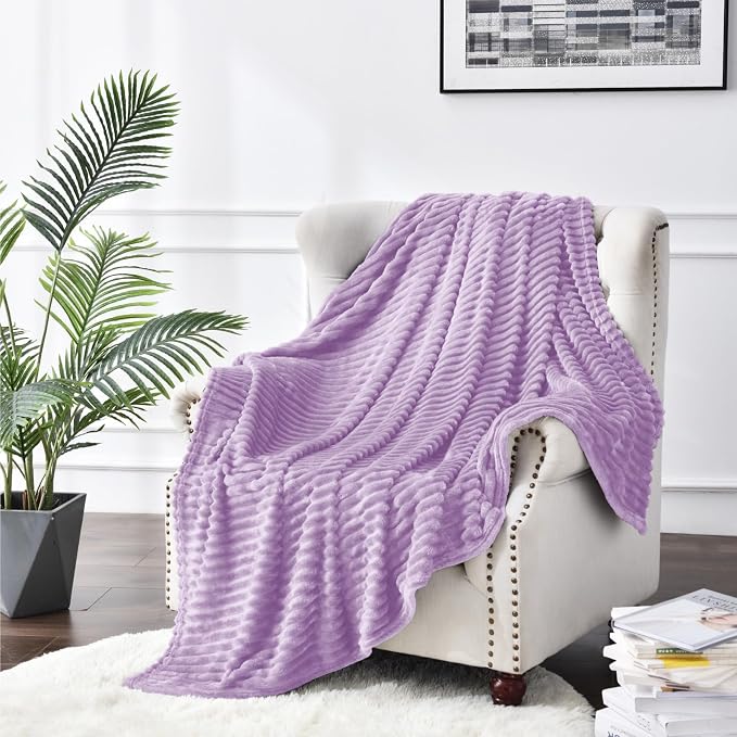 BEDELITE 3D Ribbed Lavender Fleece Throw Blanket for Couch, 50x60 Inch | Soft Warm Decorative Fluffy Blanket, Cozy Plush Lightweight Fuzzy Throw Blanket for Bed Sofa Home Room Decor, Gift for Women
