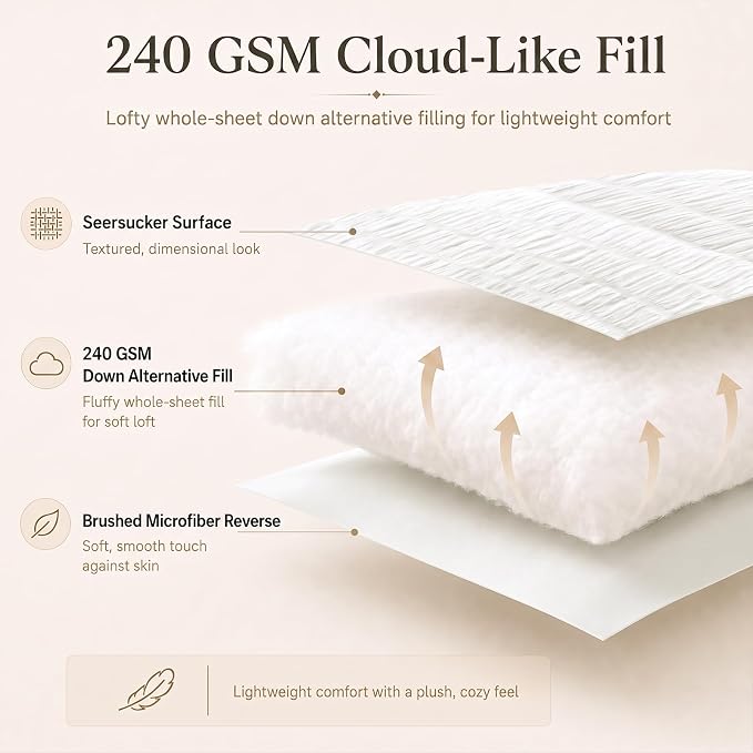 Twin Comforter Set, 5 Pieces White Seersucker Bed in a Bag | OEKO-TEX Certified, All Season Bedding Sets with 240 GSM Down Alternative Comforter, Flat & Fitted Sheets, Pillowcase & Sham