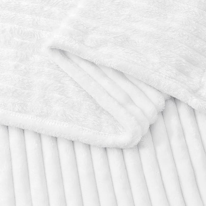 BEDELITE 3D Ribbed Jacquard White King Size Blankets for Bed, 108x90 Inch | Soft Warm Decorative Fluffy Blanket, Cozy Fuzzy Lightweight Plush Fleece Throw Blankets for Bed, Room Decor, Gift for Women