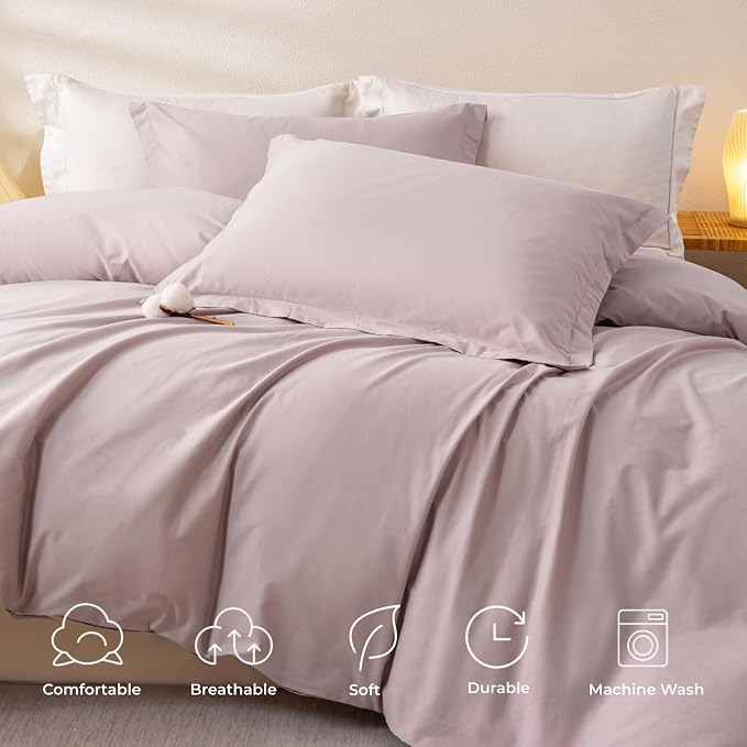 OAITE Duvet Cover Set 100% Washed Cotton Solid 3pcs | Soft,Durable,Long-staple Cotton,Hidden Zipper with 8 Interior Corner Ties,2 Pillowcases