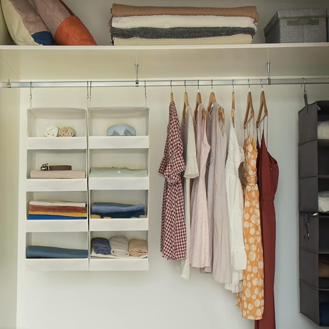 GRANNY SAYS 4-Shelf Hanging Closet Organizer, Foldable Storage, Beige | 44 lb Capacity, No-Sag Support, Keeps Clothes Neat, Folds Flat, Fits RV, Dorm & Small Closets, 2 Pack