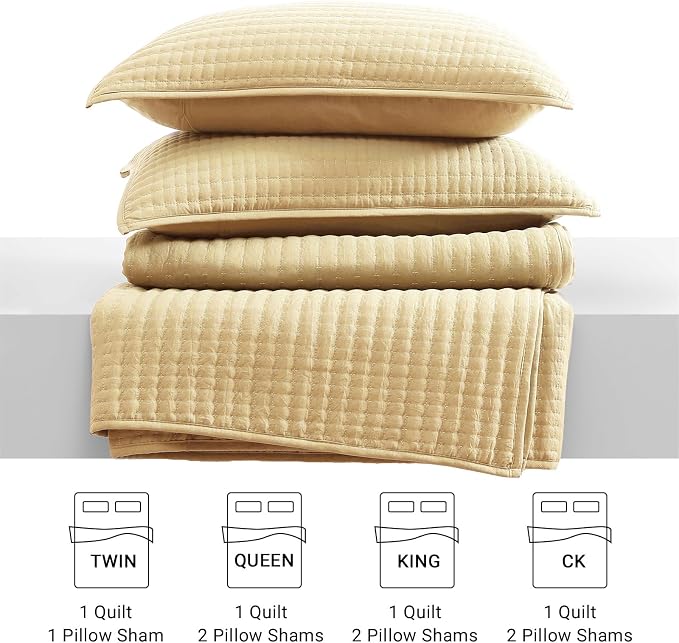 Queen Quilt-Lightweight Bedspreads Yellow Queen Size Quilt Bedding Set | Soft Coverlet with 2 Pillow Shams for All Seasons, Suitable for Bed, Couch, 3 Pieces, 90"x94"
