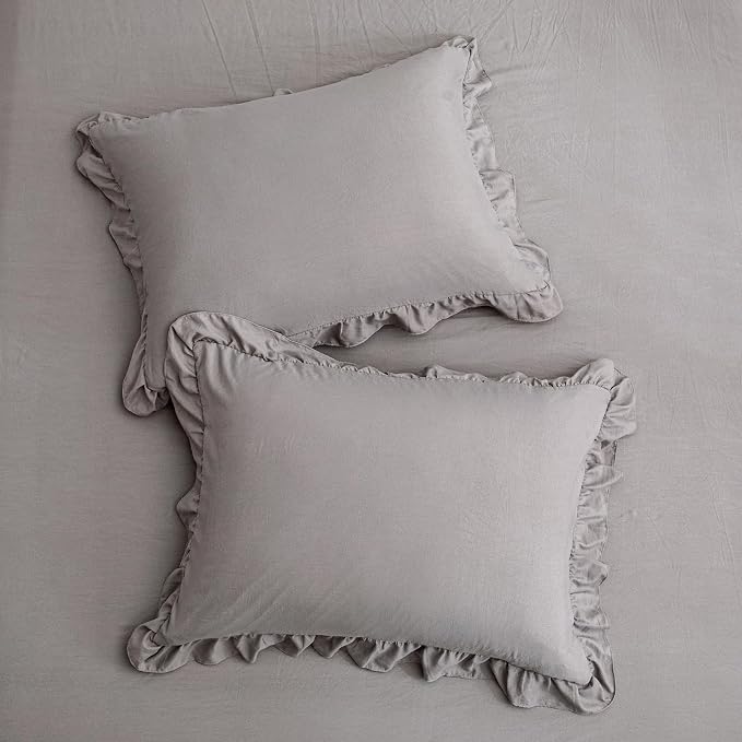 Merryword Cute Pillowcases Light Gray Pillow Shams Gray Ruffle Standard 20x26inch Pillowcases Set of 2 Shabby Chic Fringe Decor Pillow Cover
