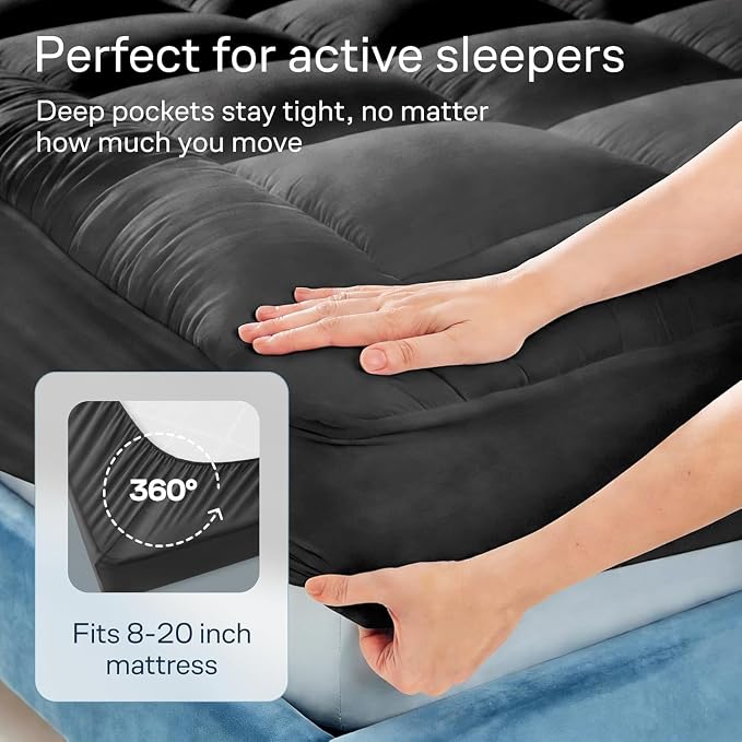Niagara Sleep Solution 100% Cotton Top Cooling Mattress Topper - Full Size | Cloud-Like Mattress Pad, Breathable, 20" Deep Pocket, Back Pain Relief, Perfect for Hot Sleepers, Dark Gray
