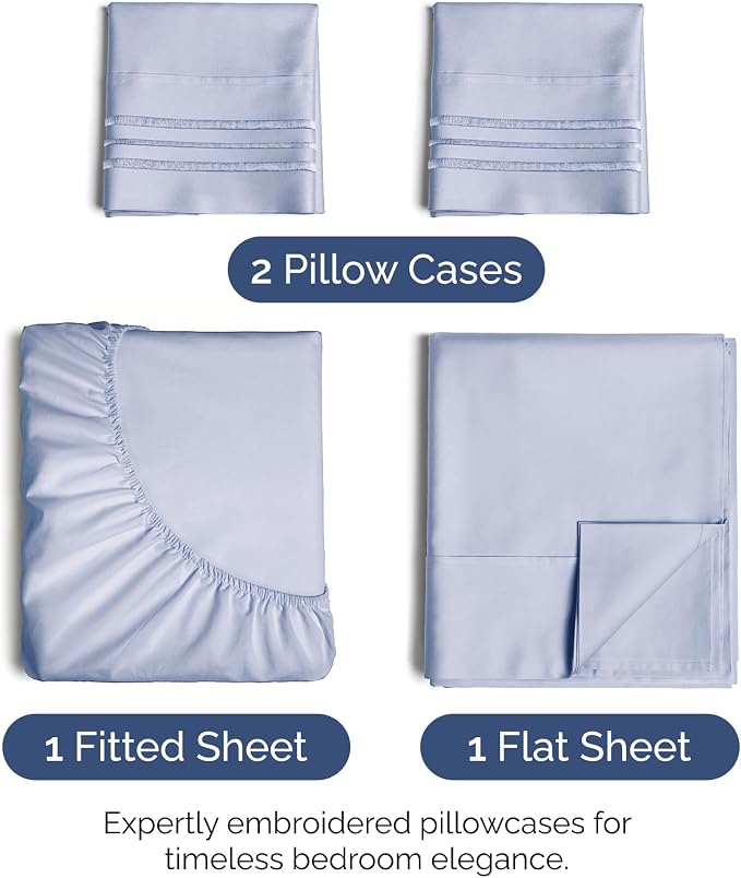 King Size 4 Piece Sheet Set - Soft & Cooling Sheets - Light Dusty Purple | Fits 8 Inch to 16 inch Mattress, Wrinkle Free & Fade Resistant with Deep Pockets, Breathable, Comfy Hotel Luxury Bedding