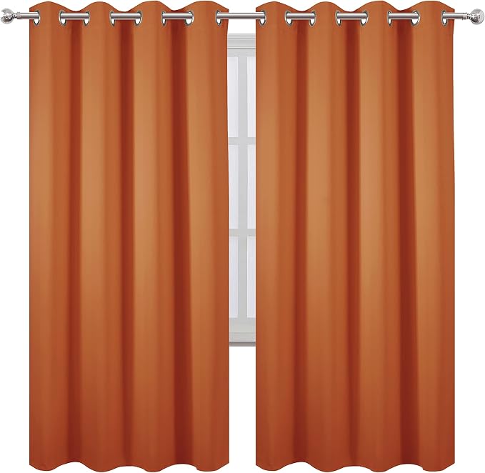 Orange Thermal Blackout Curtains/52 x 72 Inch/Set of 2 Panels Room Darkening Curtains for Bedroom