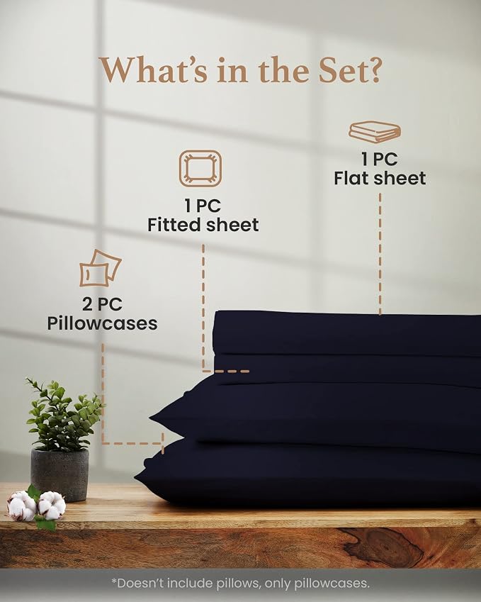 Good Sleep Bedding 100% Egyptian Cotton Bed Sheets King Size, 4 Piece Silky Sateen Weave King Bed Sheets, Ultra-Soft & Durable Hotel Luxury, 16" King Sheets Deep Pocket - Navy Blue