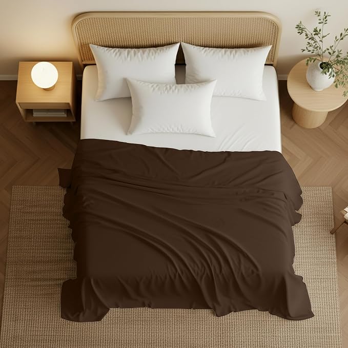 Queen Size Flat Sheet Only, Ultra Soft & Breathable Hotel Sheets, Brown | Hotel Bedding, Cooling Comfort, Smooth Feel, Wrinkle & Fade Resistant, Easy Care, Long-Lasting, Machine Washable, OEKO-TEX