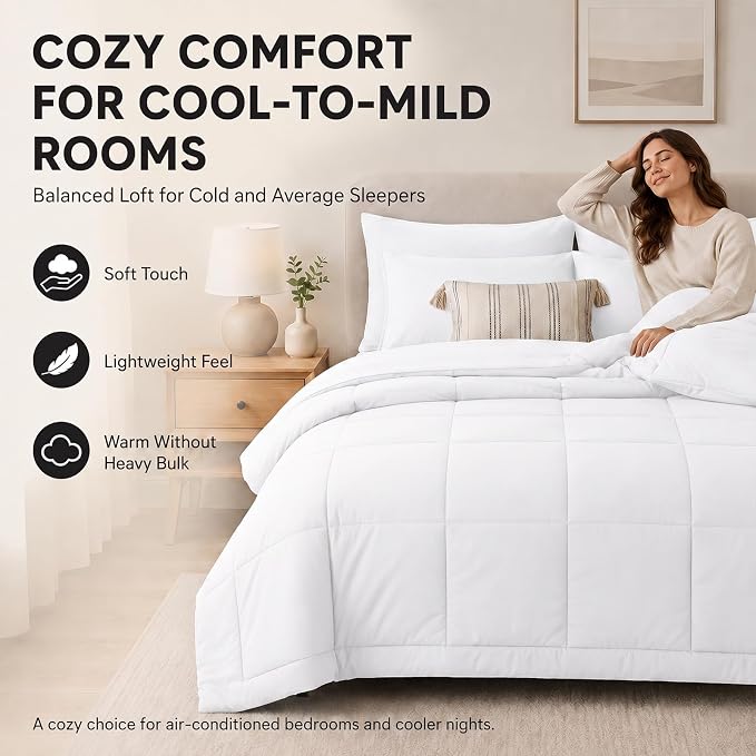Queen Comforter Set White - 7 Pieces Bed in a Bag | OEKO-TEX Certified, All-Season, Bedroom, Guest Room, Down-Alternative Comforter + Flat & Fitted Sheets + 4 Pillowcases