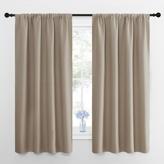 NICETOWN Blackout Curtains for Bedroom, Blackout Curtain Panels, Taupe, 1 Pair, 42 by 45-inch, Window Treatment Energy Saving Thermal Insulated Solid Rod Pocket Blackout Drapes/Draperies