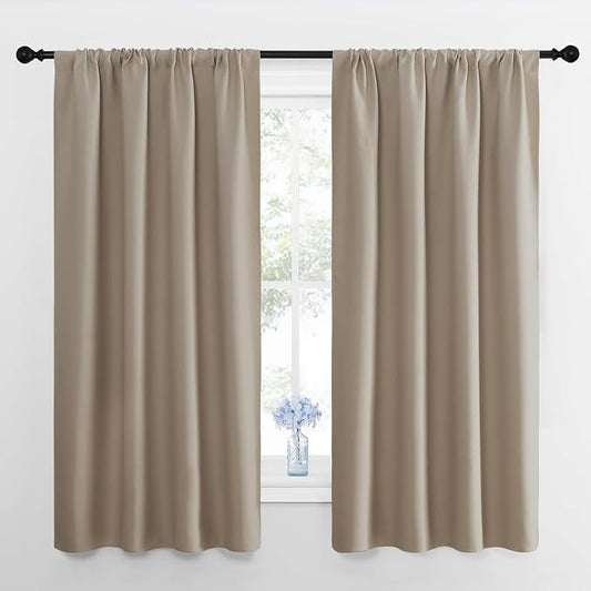 NICETOWN Kitchen Curtains, Short Blackout Drapes, Taupe, 42" Wide by 54" Long, 2 PCs, Thermal Insulated Blackout Curtain Panels for Kids Room, Play Room