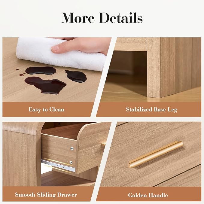 Night Stand, 1-Drawer and 1 Storage Shelf | [Curved Profile] [FSC-Certified Wooden Board] Nightstand 24" H Metal Handle Modern Bedside Table Side Table End Table
