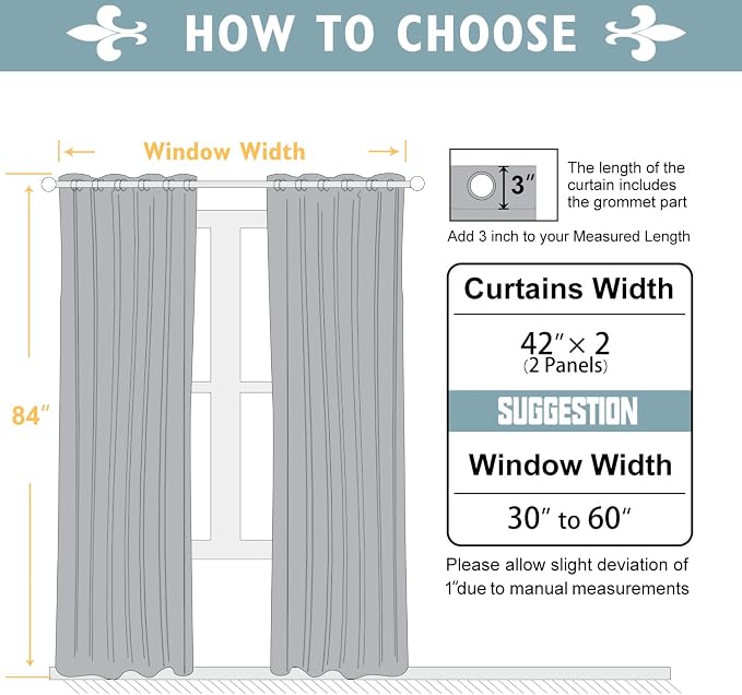 ChrisDowa 100% Blackout Curtains for Bedroom 84 Inches Long 2 Panels Set | 2 Thick Layers, Thermal Insulated, Light Blocking, Grommet, Window Treatment, Living Room Drapes, Grey, 42 x 84 Inch