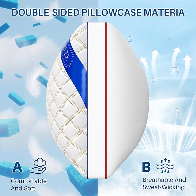 YZ HOME Long Body Pillow for Adults - Insert with Shredded Blue Memory Foam | Firm Body Pillow, Adjustable Height, Soft Support for Side Sleeping, Pregnant Women, Washable (20x54 Inch, White)