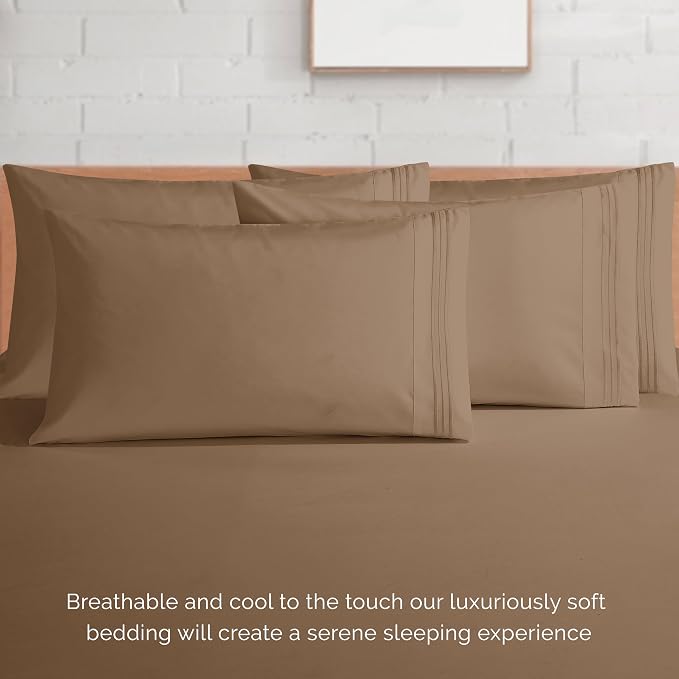 Elegant Comfort Luxury 1500 Premium Hotel Quality Microfiber 4-Piece Sheet Set - Wrinkle Resistant, All Around Elastic Fitted Sheet, Deep Pocket up to 16", Queen, Taupe