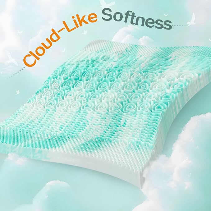 SINWEEK Mattress Topper 5-Zone Memory Foam Mattress Topper Pressure Relieve Soft Mattress Pad, CertiPUR-US Certified, 2 Inch Twin Size, Green